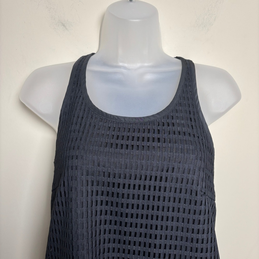 DKNY Black Grid Mesh Sheer Knit Racerback Scoop Neck Sleeveless Tank Top Women S - Picture 2 of 9
